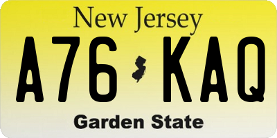 NJ license plate A76KAQ