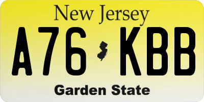 NJ license plate A76KBB