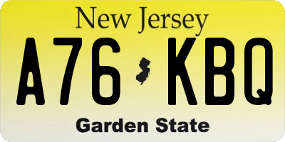 NJ license plate A76KBQ