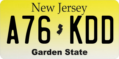 NJ license plate A76KDD