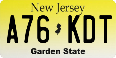NJ license plate A76KDT