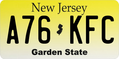 NJ license plate A76KFC