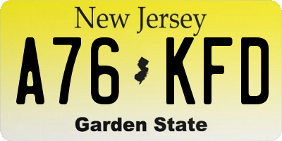 NJ license plate A76KFD