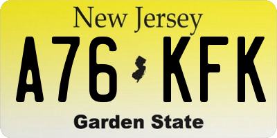 NJ license plate A76KFK