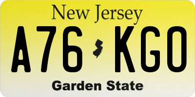 NJ license plate A76KGO