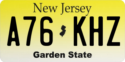 NJ license plate A76KHZ