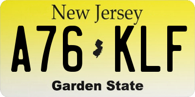 NJ license plate A76KLF