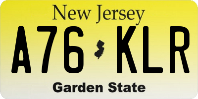 NJ license plate A76KLR
