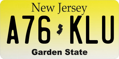 NJ license plate A76KLU