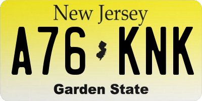 NJ license plate A76KNK