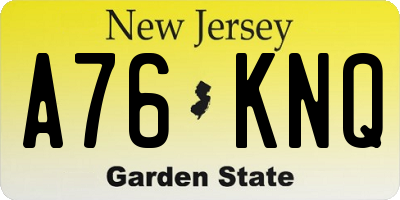 NJ license plate A76KNQ