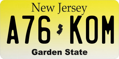 NJ license plate A76KOM