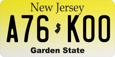 NJ license plate A76KOO