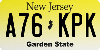NJ license plate A76KPK