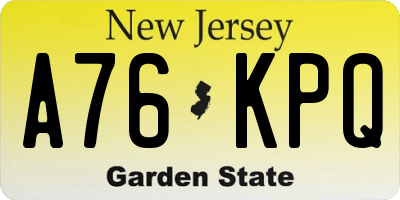 NJ license plate A76KPQ