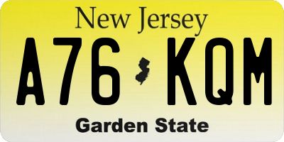 NJ license plate A76KQM