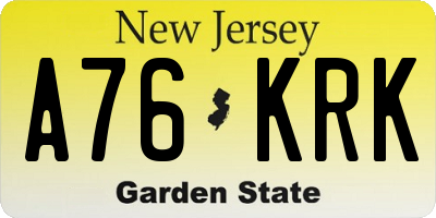NJ license plate A76KRK