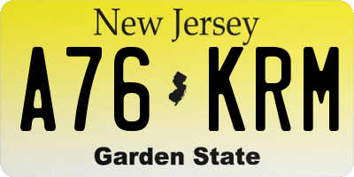 NJ license plate A76KRM
