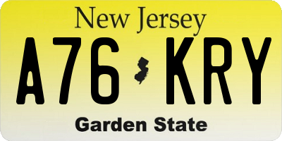 NJ license plate A76KRY
