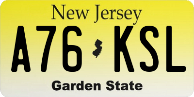 NJ license plate A76KSL