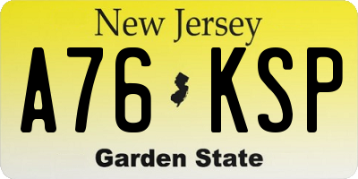 NJ license plate A76KSP