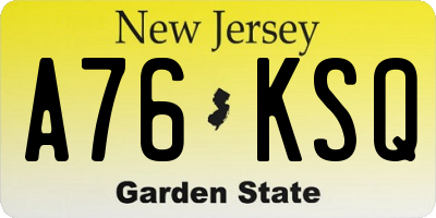 NJ license plate A76KSQ