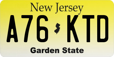 NJ license plate A76KTD