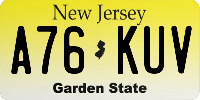 NJ license plate A76KUV