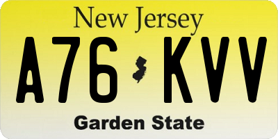 NJ license plate A76KVV