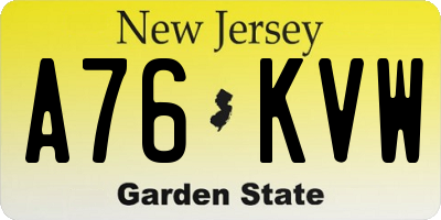 NJ license plate A76KVW