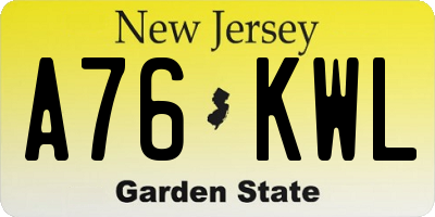 NJ license plate A76KWL