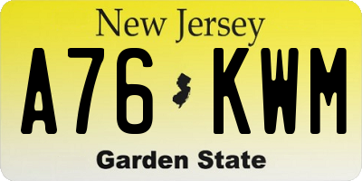 NJ license plate A76KWM