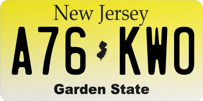 NJ license plate A76KWO