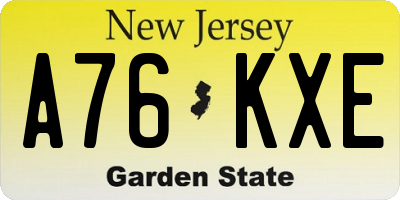 NJ license plate A76KXE