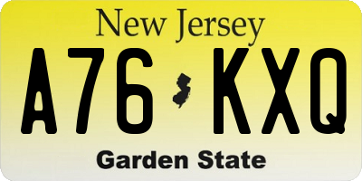 NJ license plate A76KXQ