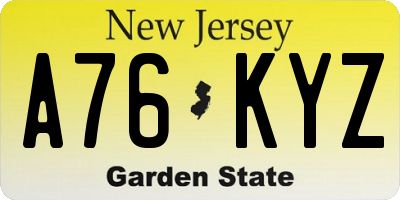 NJ license plate A76KYZ