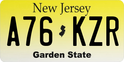NJ license plate A76KZR