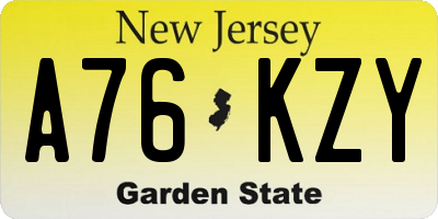 NJ license plate A76KZY