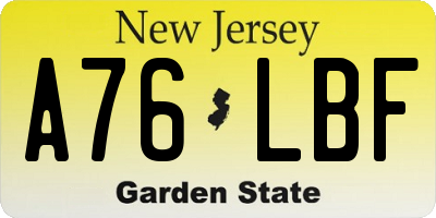 NJ license plate A76LBF
