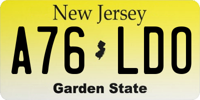 NJ license plate A76LDO