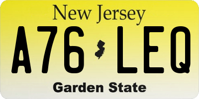 NJ license plate A76LEQ