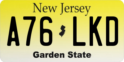 NJ license plate A76LKD