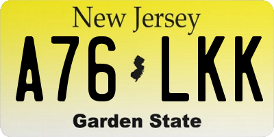 NJ license plate A76LKK