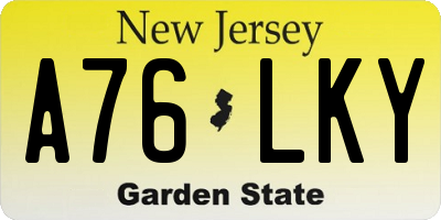 NJ license plate A76LKY