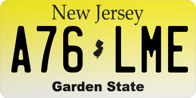 NJ license plate A76LME