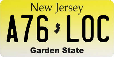 NJ license plate A76LOC