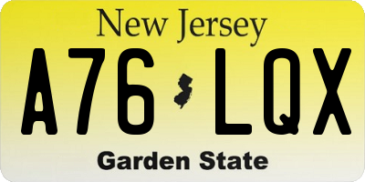 NJ license plate A76LQX