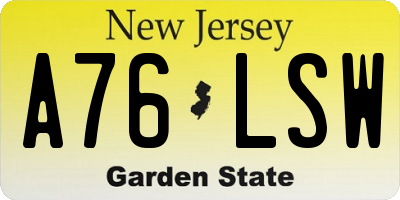 NJ license plate A76LSW