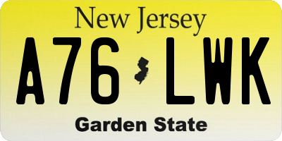 NJ license plate A76LWK