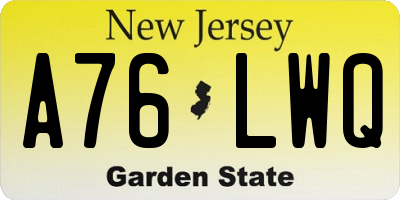 NJ license plate A76LWQ
